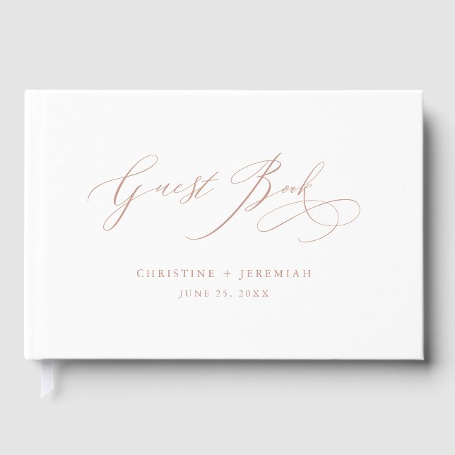 Livre D'or Élégant Rose Gold Script Typographie Mariage blanc (Recto)