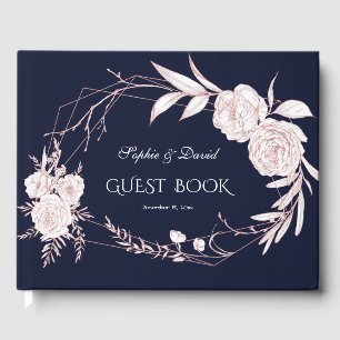 Livre D'or Elégant Rose or blanc Fleurs Mariage géométrique