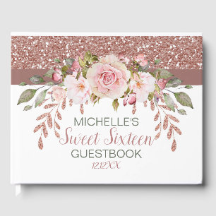Livre D'or Elégant Rose Sweet sixteen d'aquarelle or