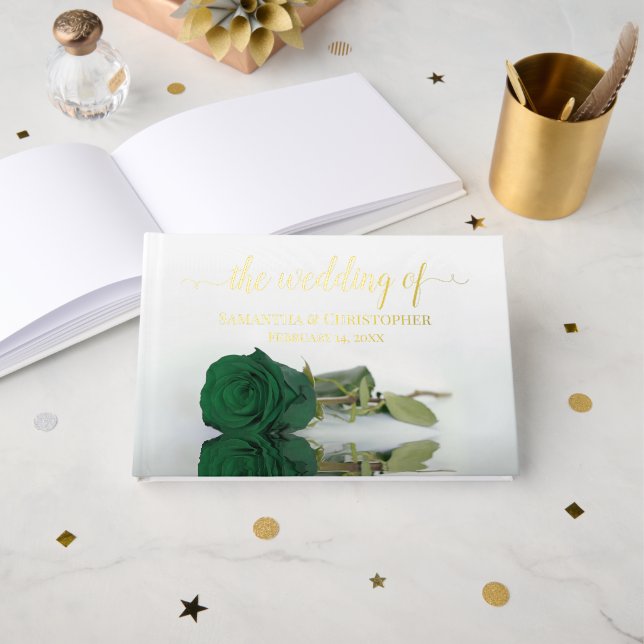 Livre D'or Élégant Rose vert émeraude Petit Mariage (Recto ouvert)