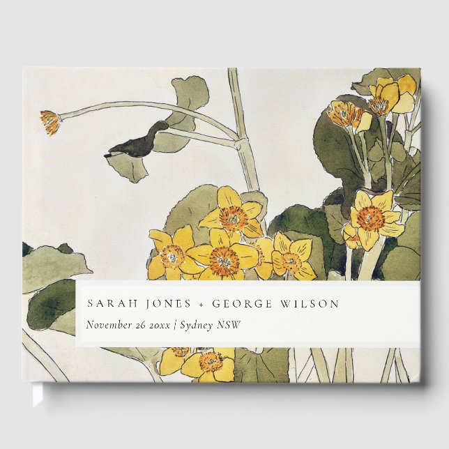 Livre D'or Élégant Rustique Jaune Daffodique Floral Mariage (Recto)