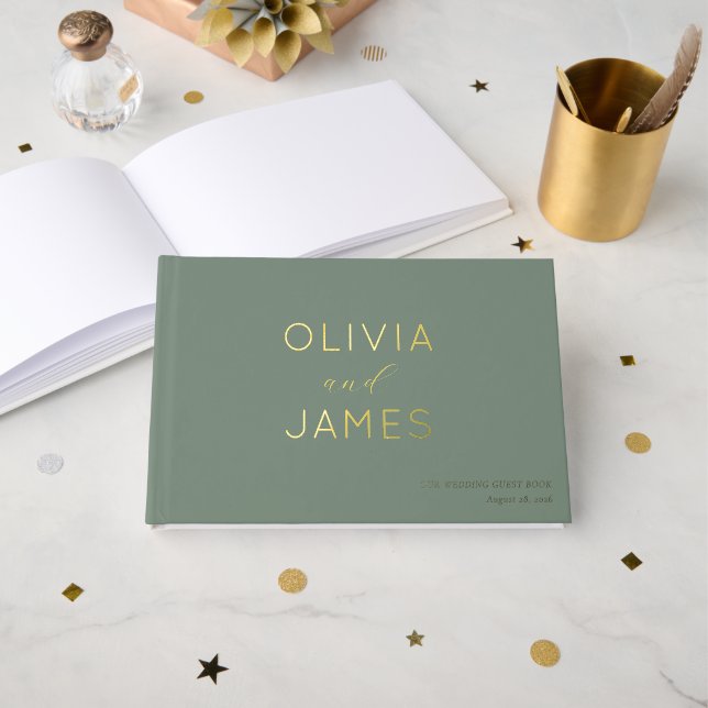 Livre D'or Elegant Sage Green Calligraphy (Recto ouvert)