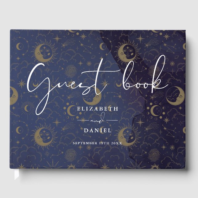 Livre D'or Élégant Script Celestial Mariage mystique (Recto)