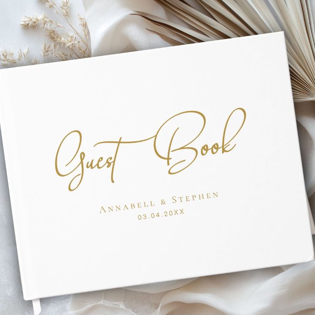 Livre D'or Elegant Script Font White Wedding  (Elegant Script Font White Custom Wedding Guest Book)