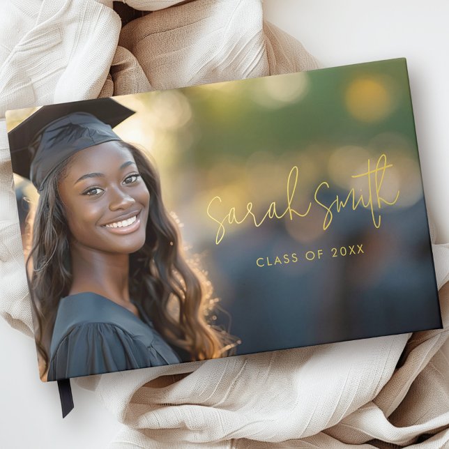 Livre D'or Élégant script graduation photo nom du diplômé (Elegant script graduation photo graduate name guest book)