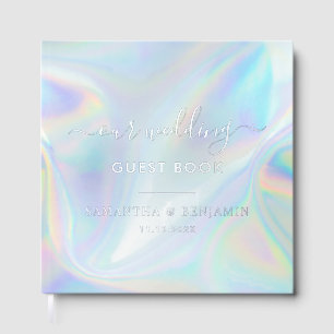 Livre D'or Élégant Script Holographique Mariage Argent