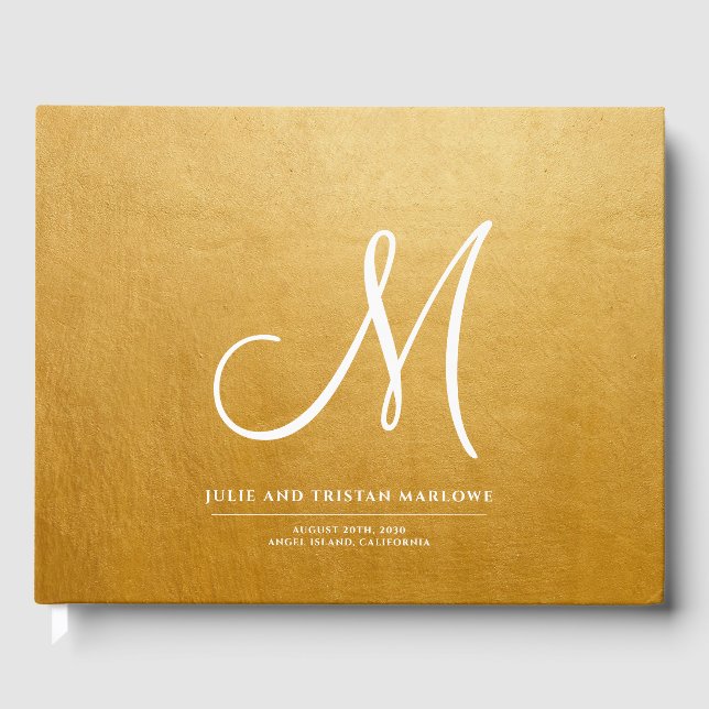 Livre D'or Élégant Script Mariage initial Monogram Gold (Recto)