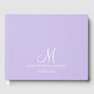 Livre D'or Élégant Script Mariage initial Monogram Lavender