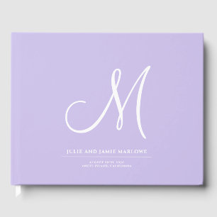 Livre D'or Élégant Script Mariage initial Monogram Lavender