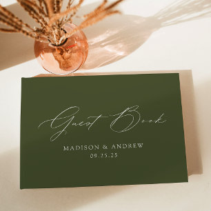 Livre D'or Élégant script moderne Mariage vert olive