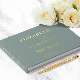 Livre D'or Élégant Script Photo Sage Mariage vert