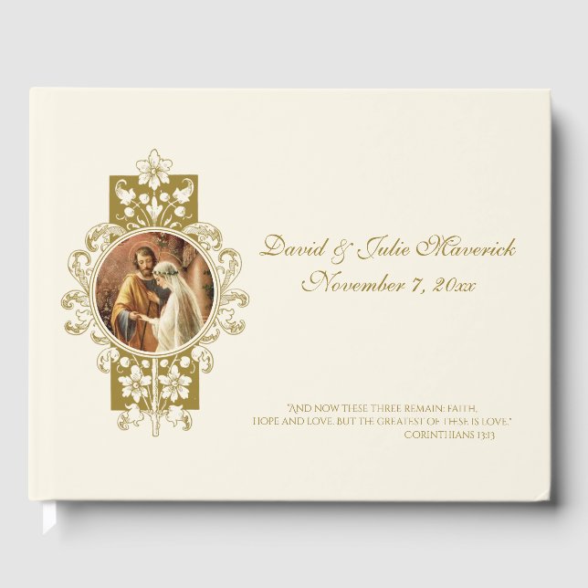 Livre D'or Élégant Simple Mariage catholique classique invité (Recto)