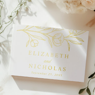 Livre D'or Élégant Sketched Gold Foil Floral Mariage photo