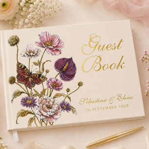 Livre D'or Élégant souvenir de mariage botanique chic papillo