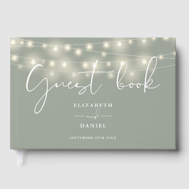 Livre D'or Elegant String Lights Sage Green Wedding (Recto)