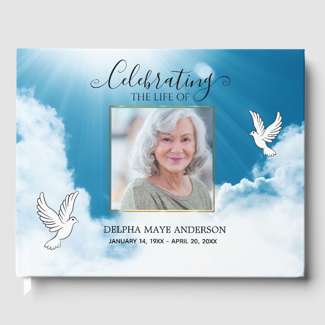 Livre D'or Elegant Traditional Blue and White Dove Memorial  (Recto)