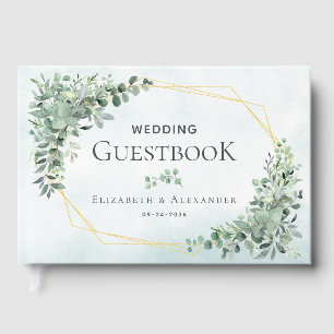 Livre D'or Elégant verdure Eucalyptus Mariage géométrique or