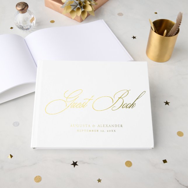 Livre D'or Élégant Véritable Huile d'or et Mariage blanc (Recto ouvert)
