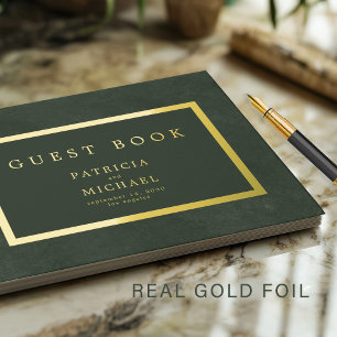 Livre D'or Élégant vert foncé feuille d'or mariage