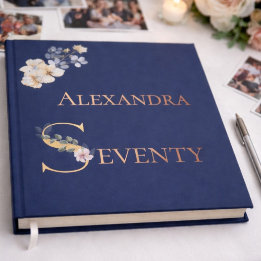 Livre D'or Elegant Watercolor Floral Navy 70th Birthday Rose