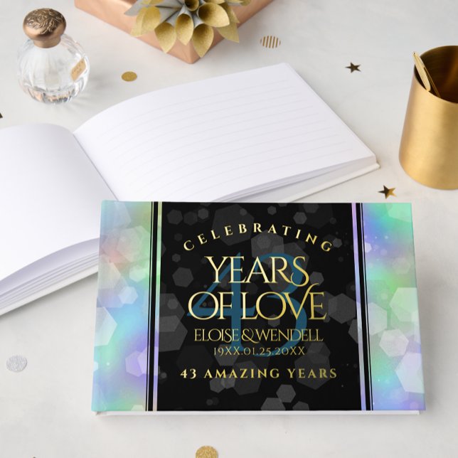 Livre D'or Élégante 43ème anniversaire du Mariage Opal (Elegant 43rd Opal Wedding Anniversary Foil Guest Book Cover Photo)