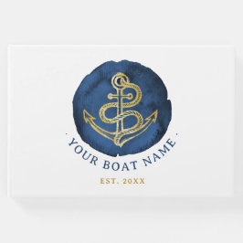 Livre D'or Elégante Ancre aquarelle Nom nautique Marine Bleu