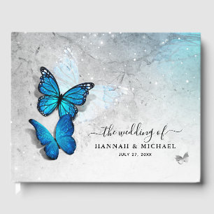 Livre D'or Elégante aquarelle argent et papillon bleu