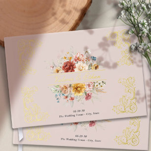 Livre D'or Elégante aquarelle Floral Jardin Mariage Or