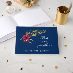Livre D'or Elégante aquarelle Floral Mariage bleu foncé
