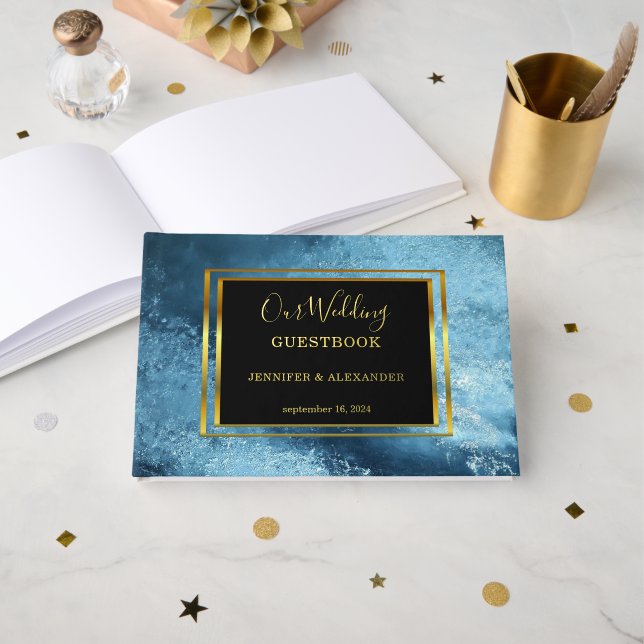Livre D'or Elégante aquarelle mariage or Foil Guestbook (Recto ouvert)