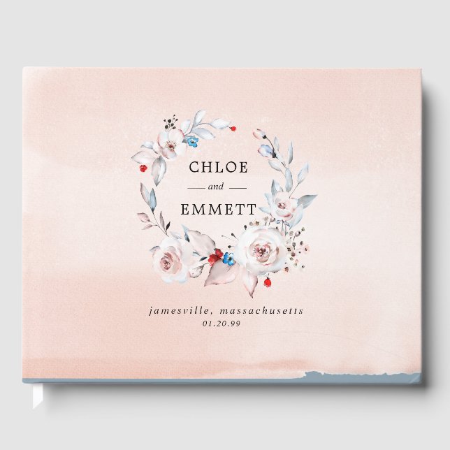 Livre D'or Elégante Aquarelle rose Rustique Floral Wreath (Recto)
