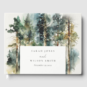 Livre D'or Elégante aquarelle verte Mariage forestier
