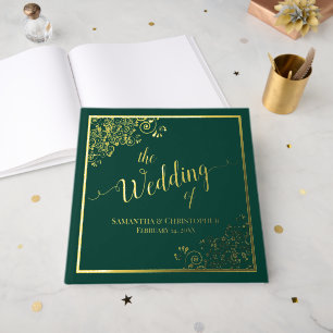 Livre D'or Élégante calligraphie Emerald & Gold Foil Mariage