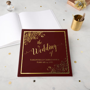 Livre D'or Élégante calligraphie Gold Foil sur Mariage Brown