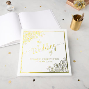 Livre D'or Élégante calligraphie Mariage blanc & or
