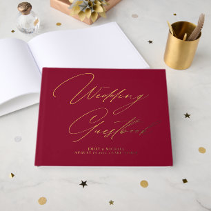 Livre D'or Élégante calligraphie Mariage or rouge Bourgogne