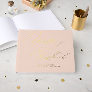 Livre D'or Élégante calligraphie Peach Pink Gold Foil Mariage