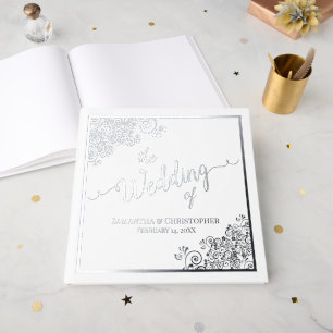 Livre D'or Élégante calligraphie Silver Foil sur Mariage blan