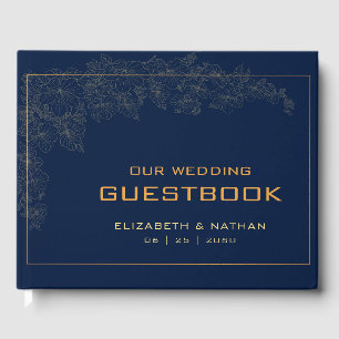 Livre D'or Elégante citation Mariage moderne Retro Gold Navy 