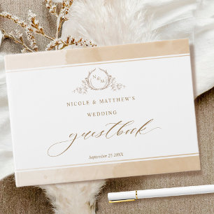 Livre D'or Elégante crème Beige Aquarelle Mariage Monogramme