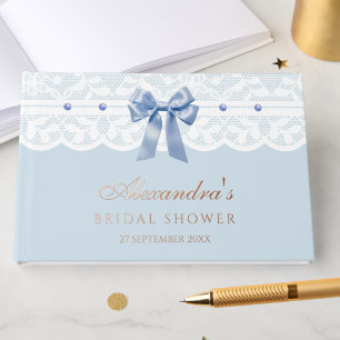Livre D'or Elégante Dusty Blue Pearls Bow Lace Fête des marié