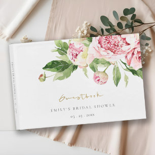 Livre D'or Élégante Fête des mariées florale de pivoine rose 