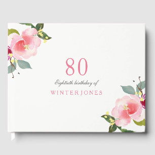 Livre D'or Elégante fête florale rose 80e anniversaire