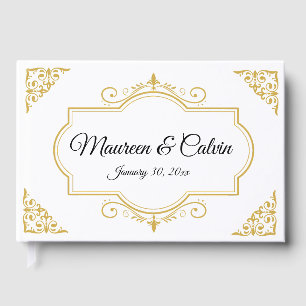 Livre D'or Elégante Filigree or sur blanc, Mariage