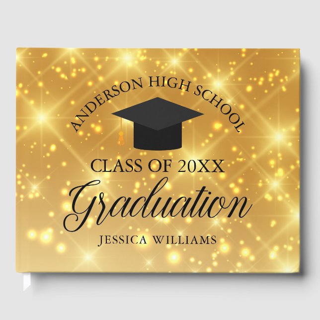 Livre D'or Élégante Gold Sparkle 2025 Graduation Custom Schoo (Recto)