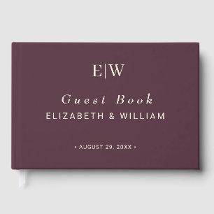Livre D'or Elégante laque simple cerise, Mariage Monogramme