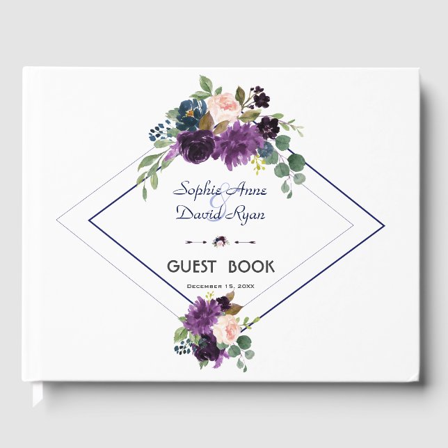 Livre D'or Élégante Lavande violet Mariage bleu marine (Recto)