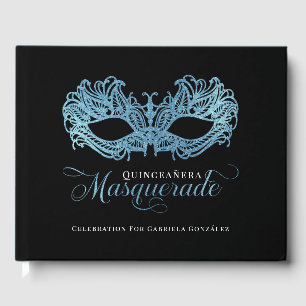 Livre D'or Elégante Mascarade bleue étincelante Quinceanera