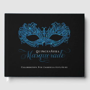 Livre D'or Elégante Mascarade Bleue Quinceanera Guest Book