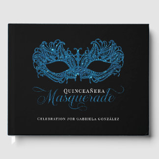 Livre D'or Elégante Mascarade Bleue Quinceanera Guest Book